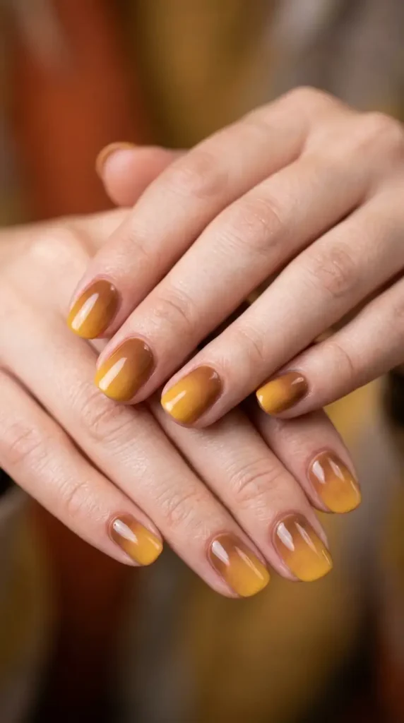 Yellow and Caramel Ombre Nails