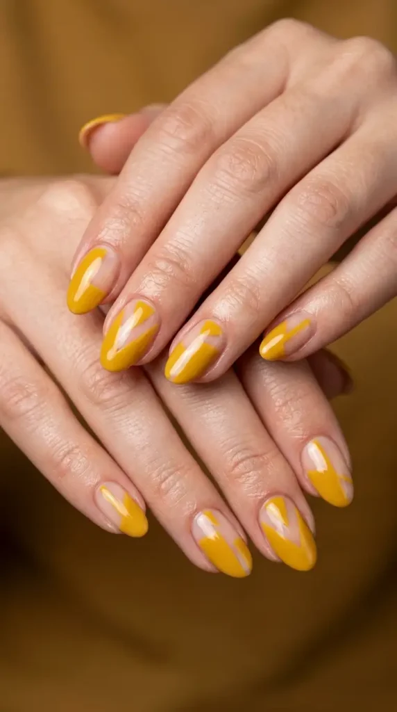 Yellow and Nude Negative-Space Nails