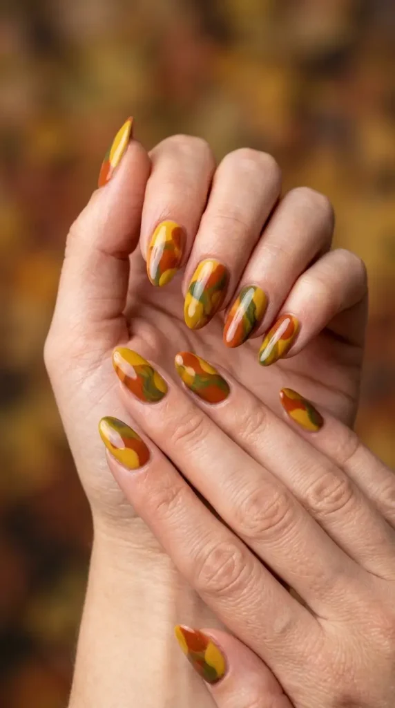Yellow and Rust Abstract Fall Nails