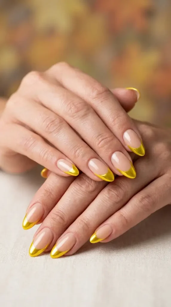 Yellow Chrome French Tips