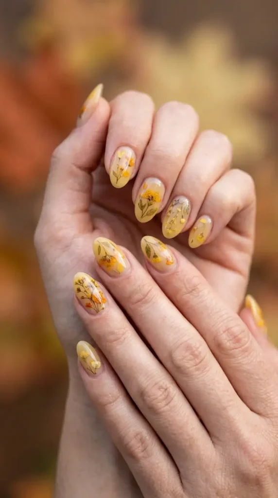 Yellow Fall Floral Nails