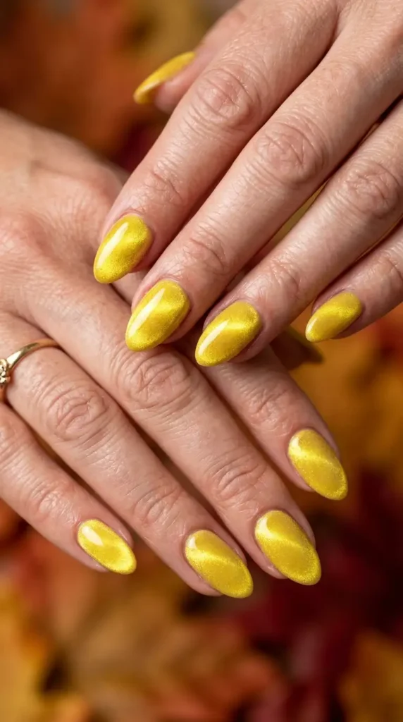 Yellow Velvet Cat-Eye Nails