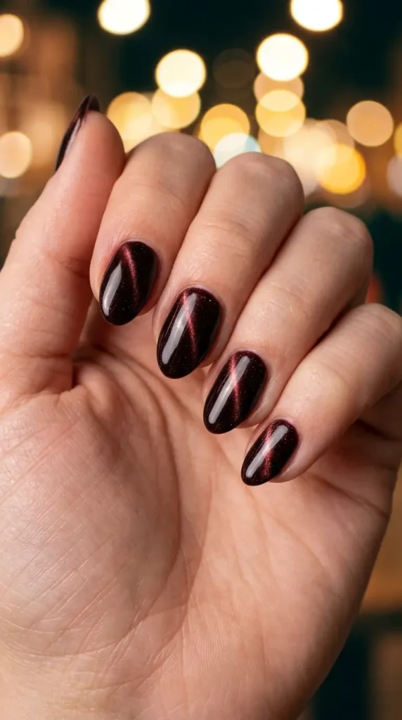 Black Cherry Cat Eye Nails