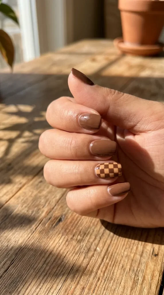 Brown Checkerboard Nail Art Designs