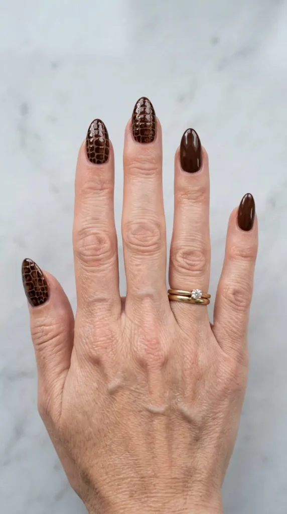 Brown Crocodile Print Nail Art