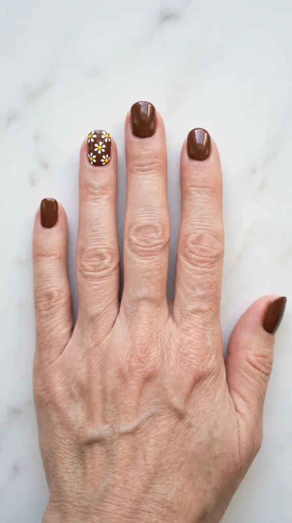 Brown Daisy Accent Nail Designs