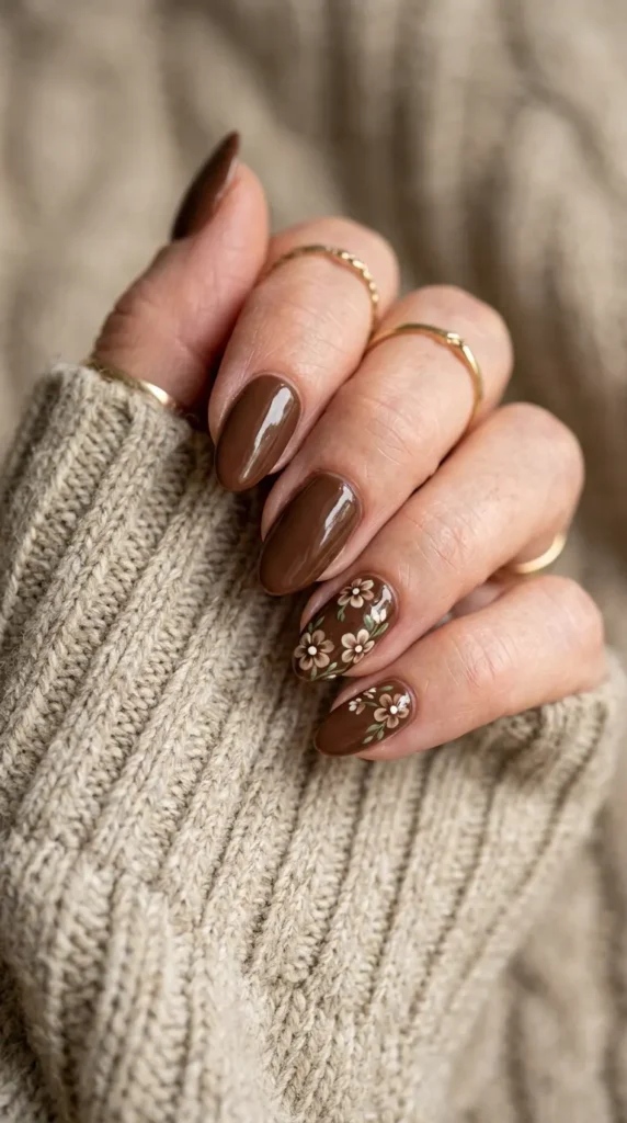 Brown Floral Nail Art Designs