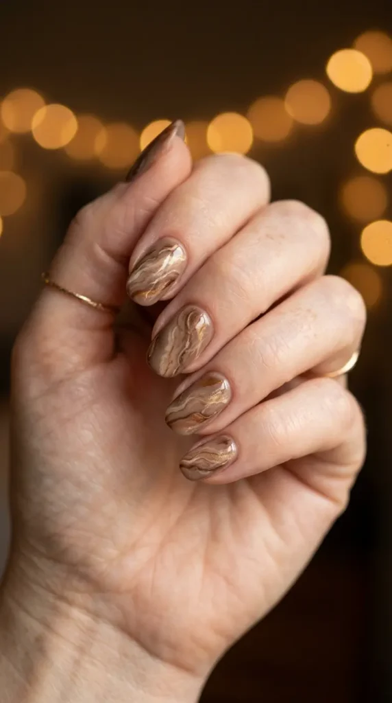 Brown Marble Effect Nail Designs