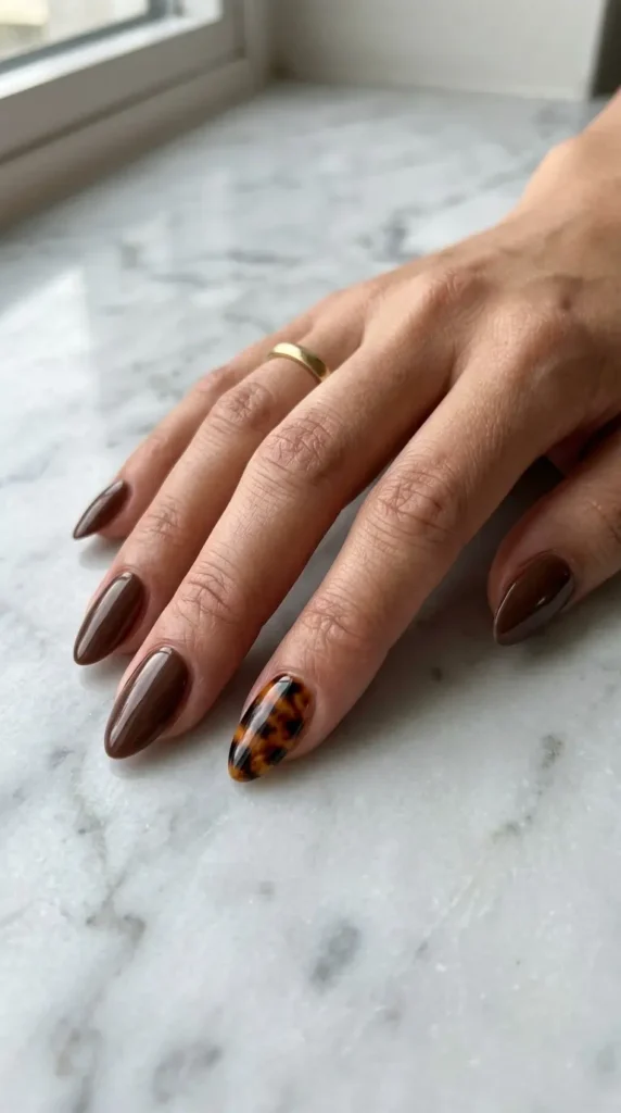 Brown Tortoiseshell Accent Nail Designs