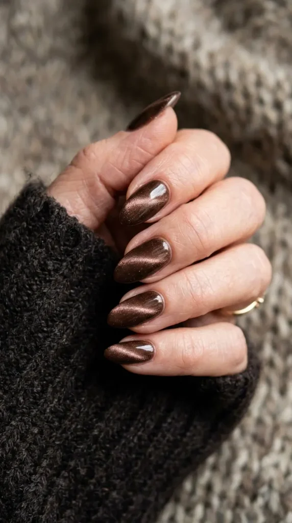 Brown Velvet Magnetic Cat Eye Nails