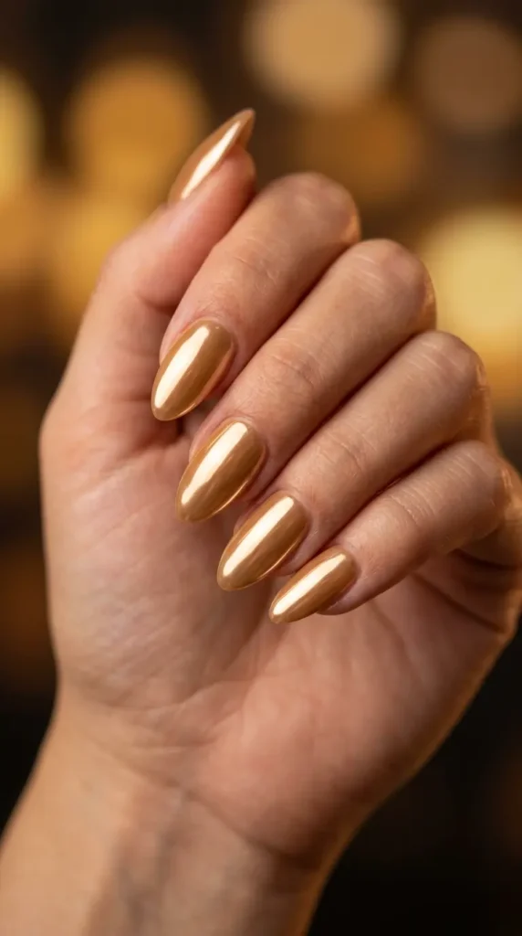 Caramel Chrome Almond Nail Designs