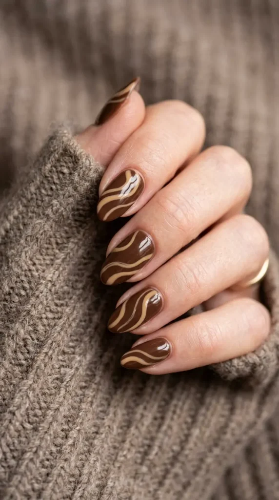 Caramel Swirl Brown Nail Art