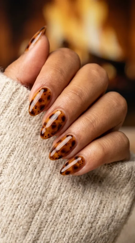 Caramel Tortoiseshell Almond Nail Designs