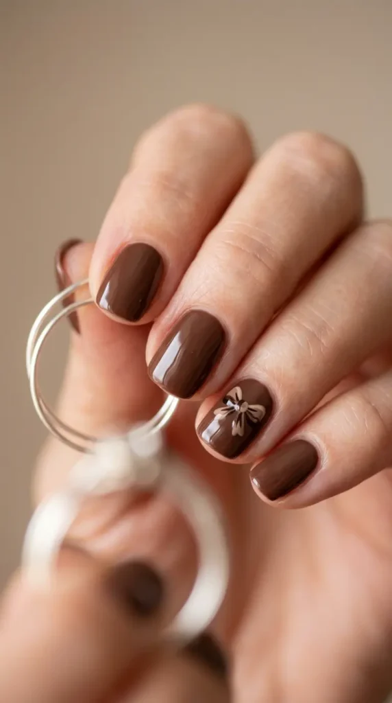 Chocolate Brown Bow Nail Art