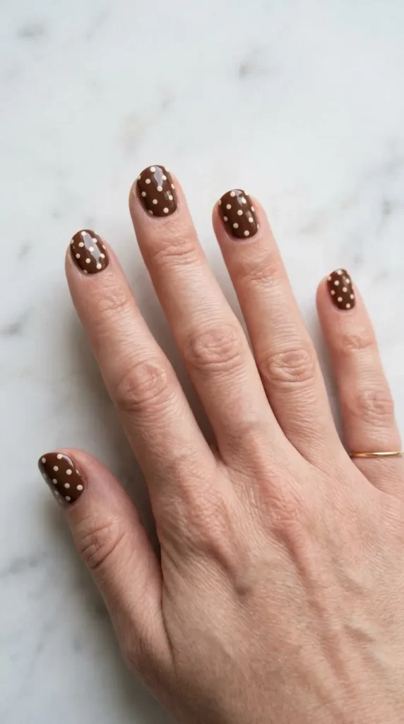 Chocolate Brown Polka Dot Nails