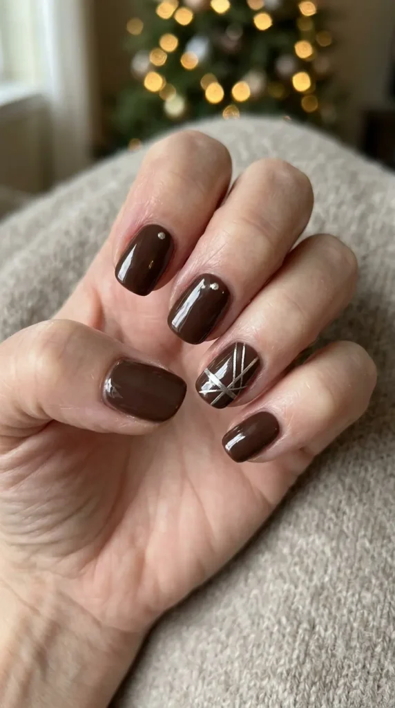 Chocolate Nails With Silver Accents