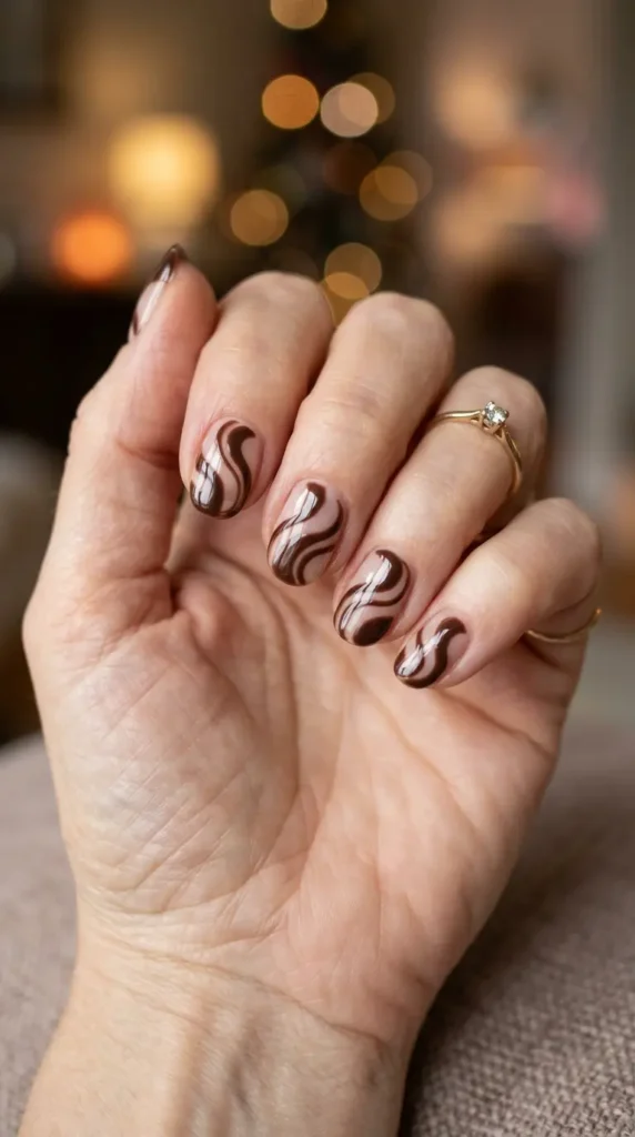 Chocolate Swirl Negative Space Nails