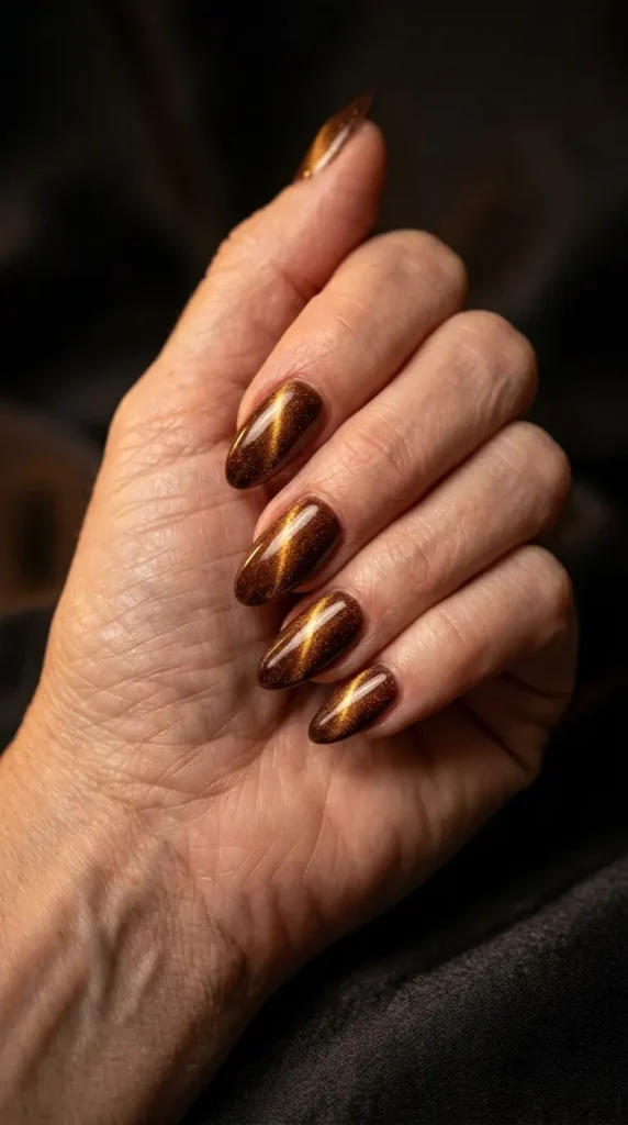 Cinnamon Brown Cat Eye Nails