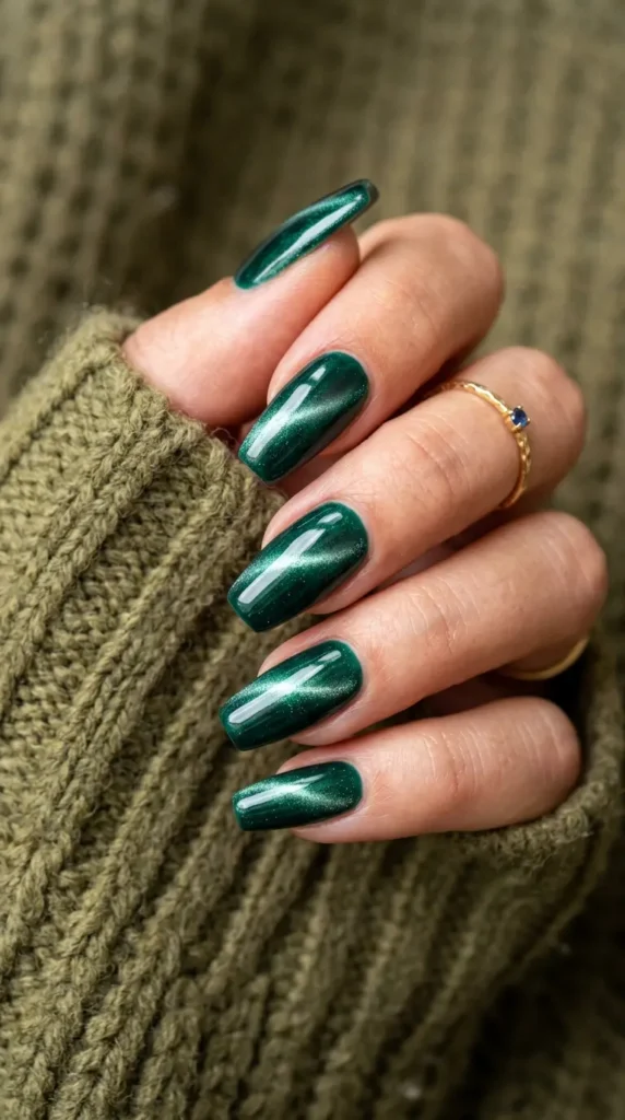 Emerald Green Cat Eye Nails