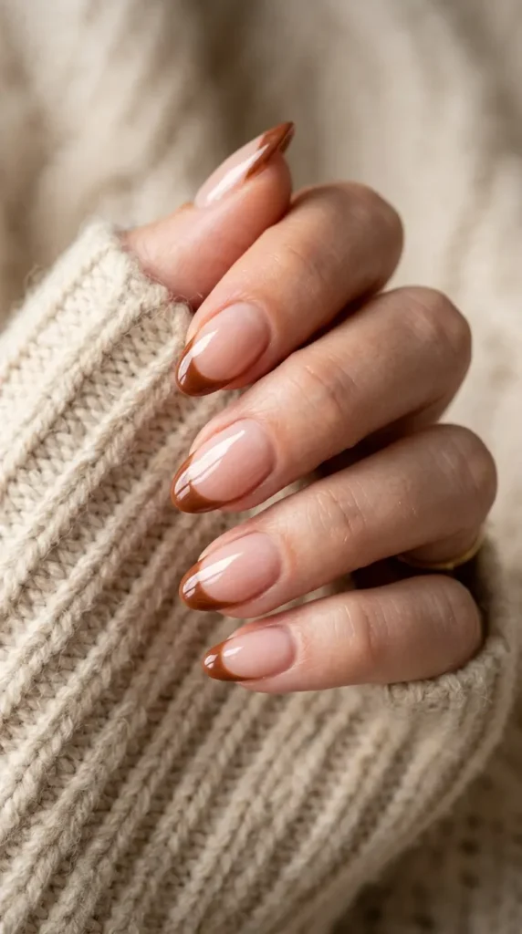 Glossy Chestnut French Tip Nails