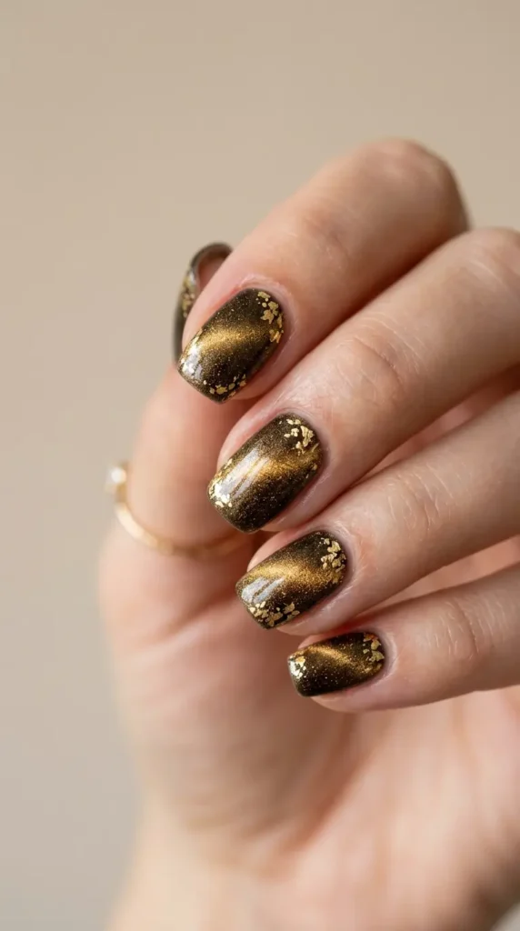 Gold Foil Cat Eye Nails