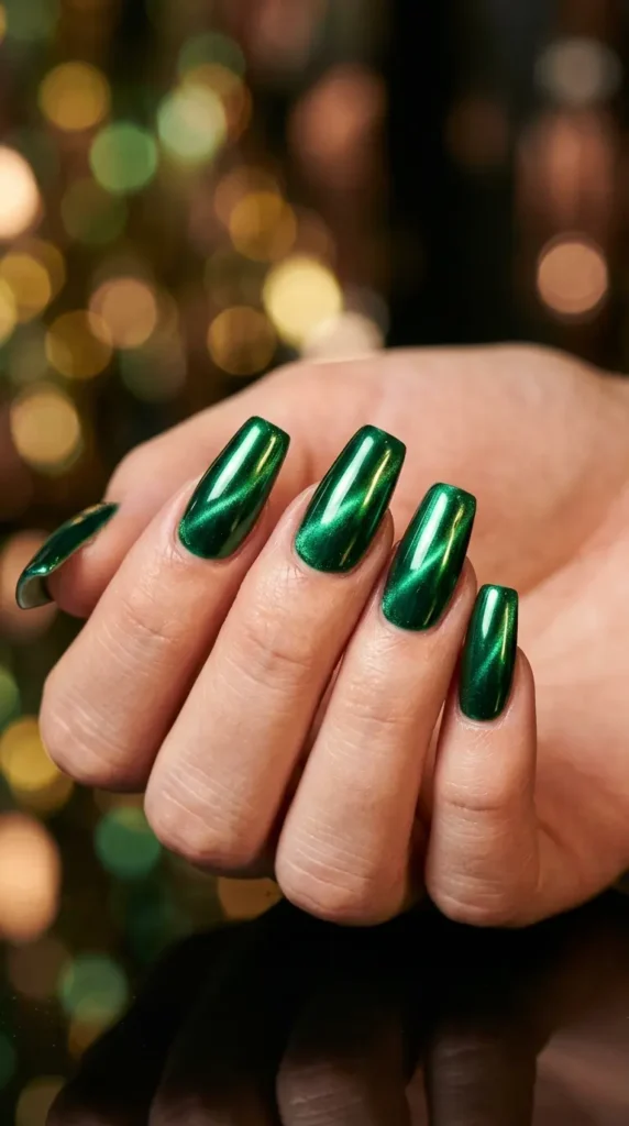 Green Chrome Cat Eye Manicure