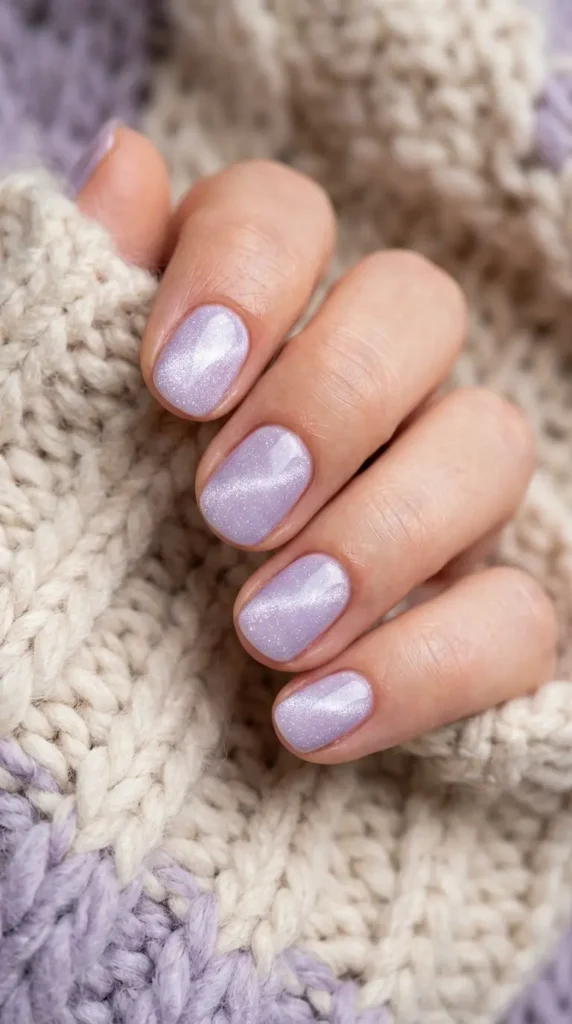 Lavender Shimmer Cat Eye Nails