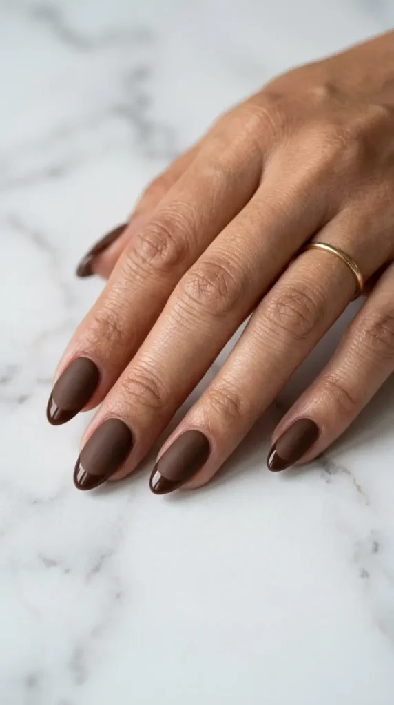 Matte Brown Nails With Glossy Tips