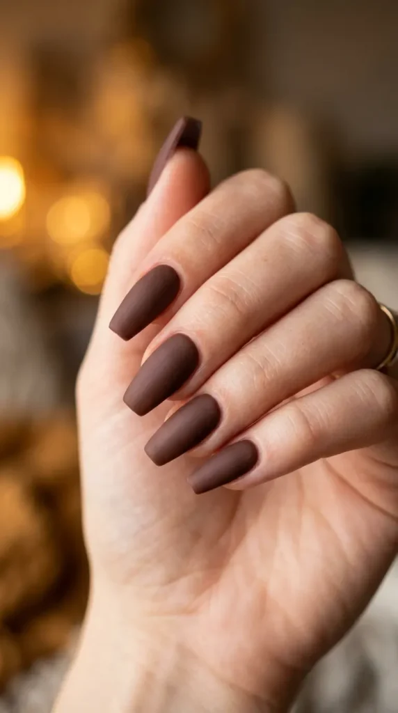 Matte Cocoa Brown Coffin Nails