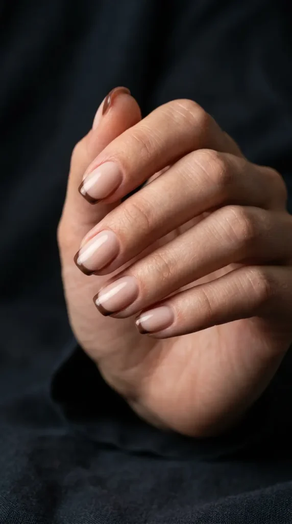 Milky Nude Nails With Brown Tips