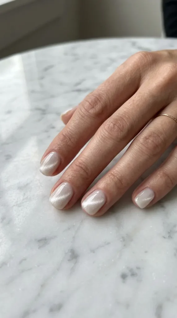Milky White Cat Eye Nails