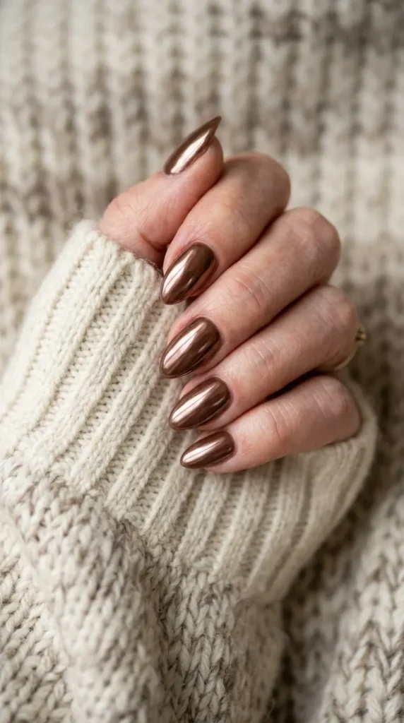 Mocha Brown Chrome Nail Designs
