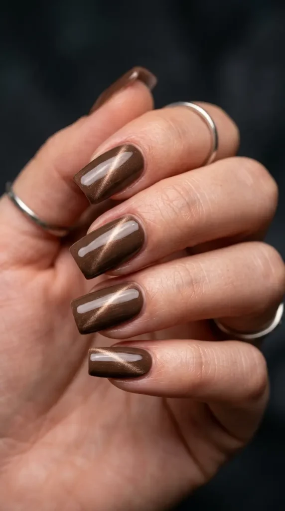 Mocha Brown Magnetic Nail Art