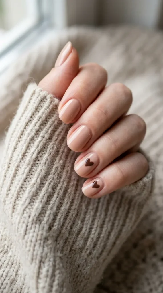 Nude Nails With Chocolate Hearts