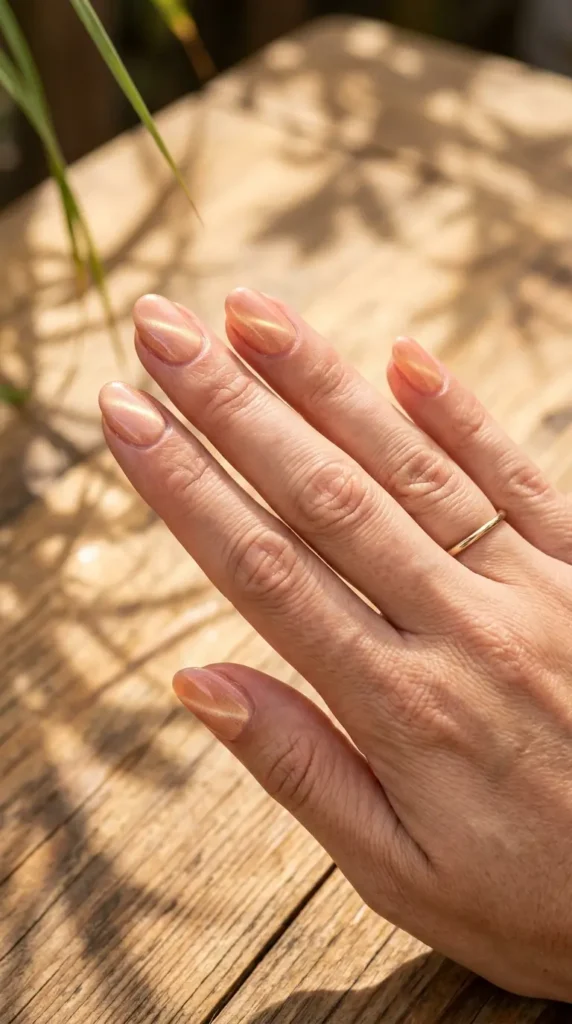 Peach Shimmer Cat Eye Nails
