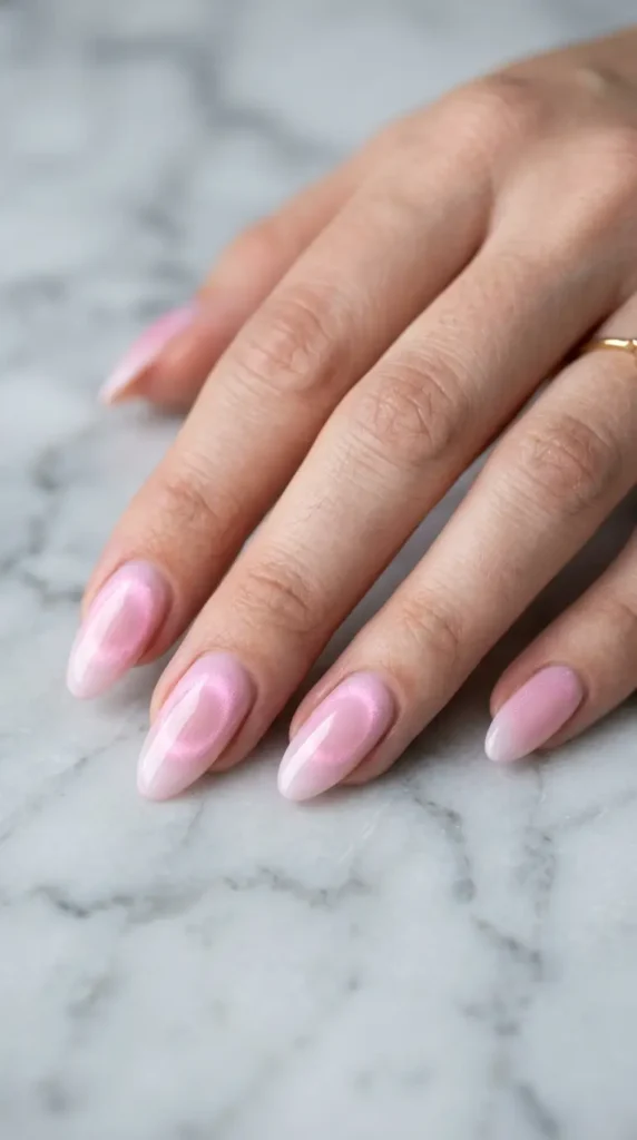 Pink Aura Cat Eye Nails