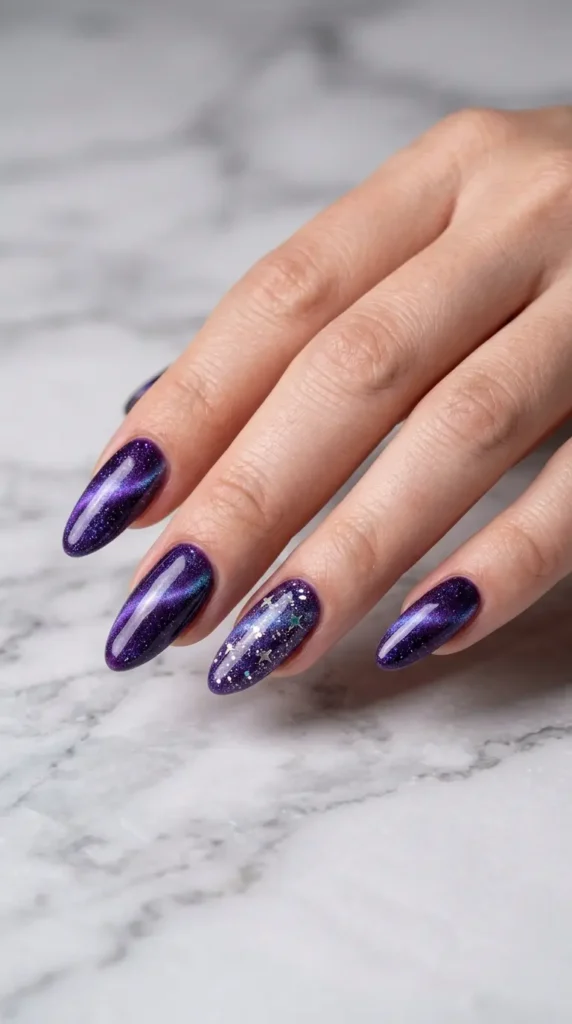 Purple Galaxy Magnetic Nail Art