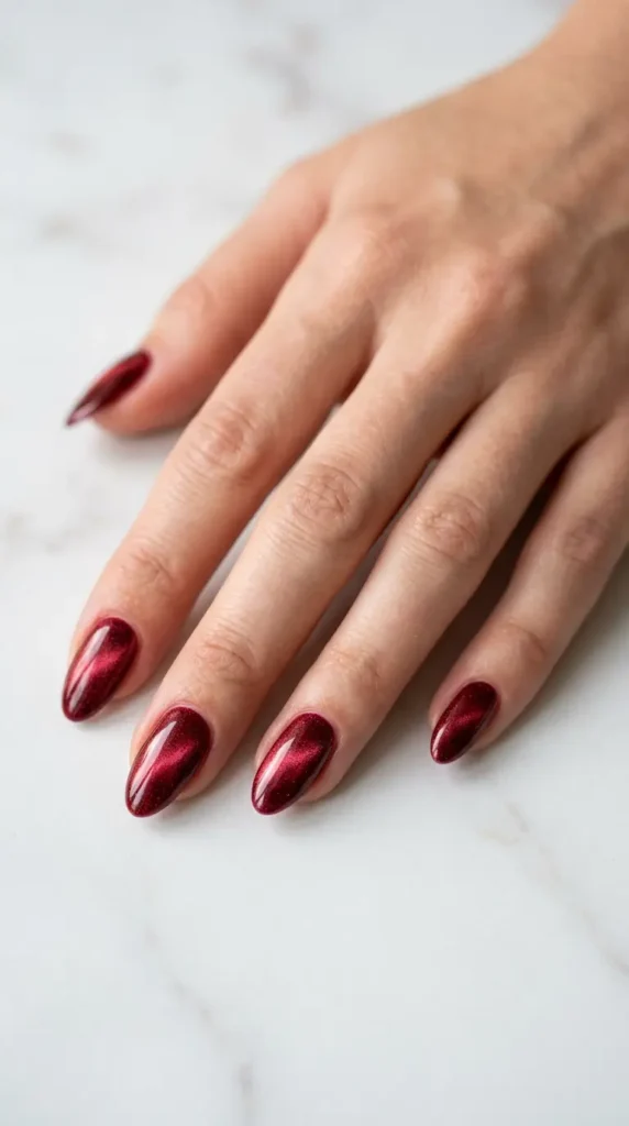 Red Velvet Cat Eye Manicure