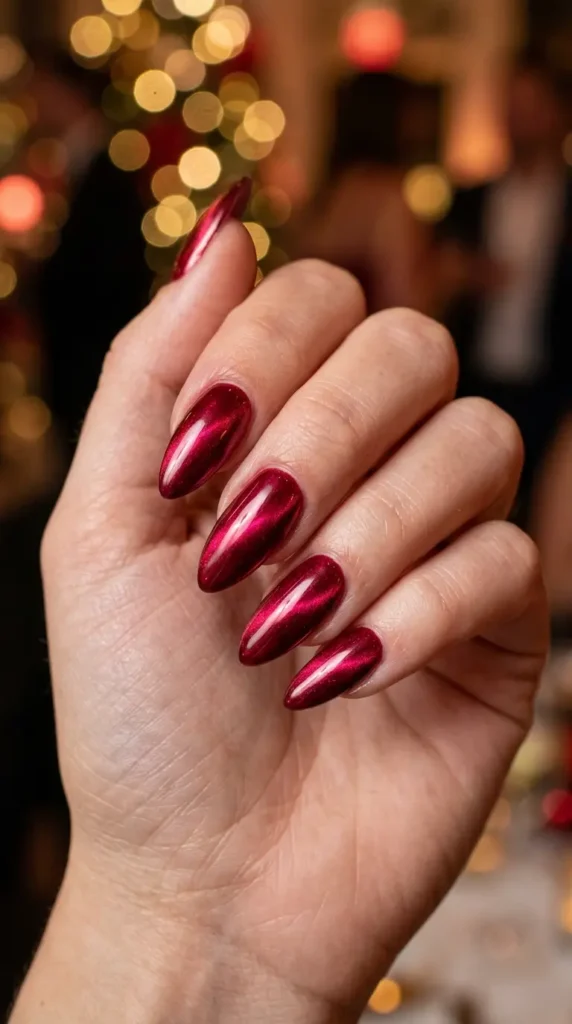 Ruby Red Magnetic Chrome Nails