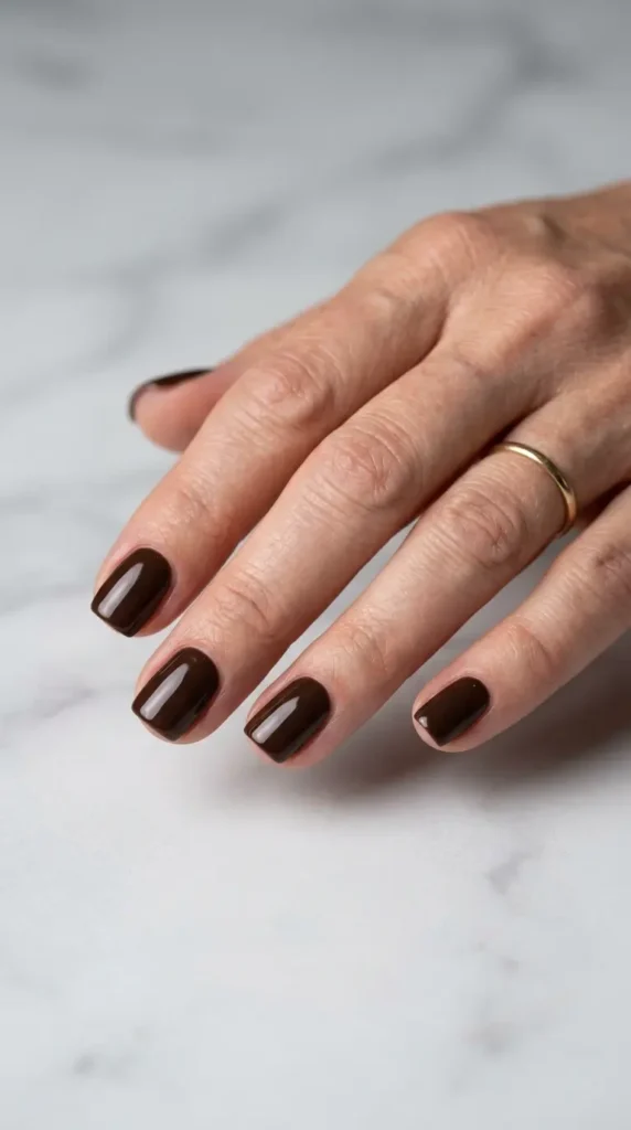 Short Espresso Brown Square Nails