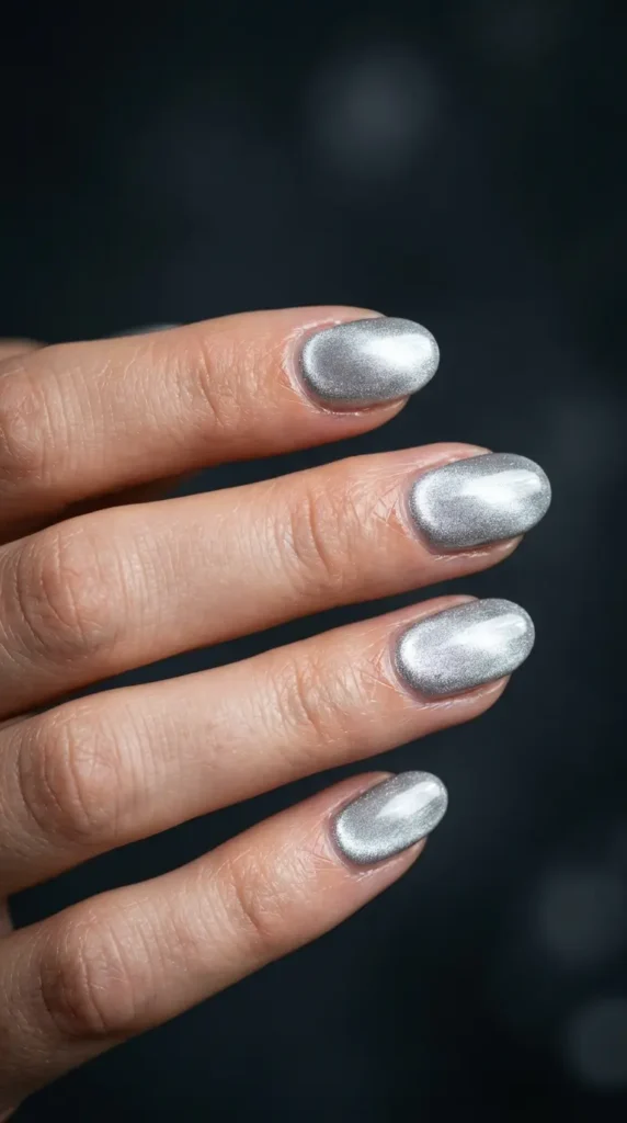 Silver Chrome Velvet Nail Design