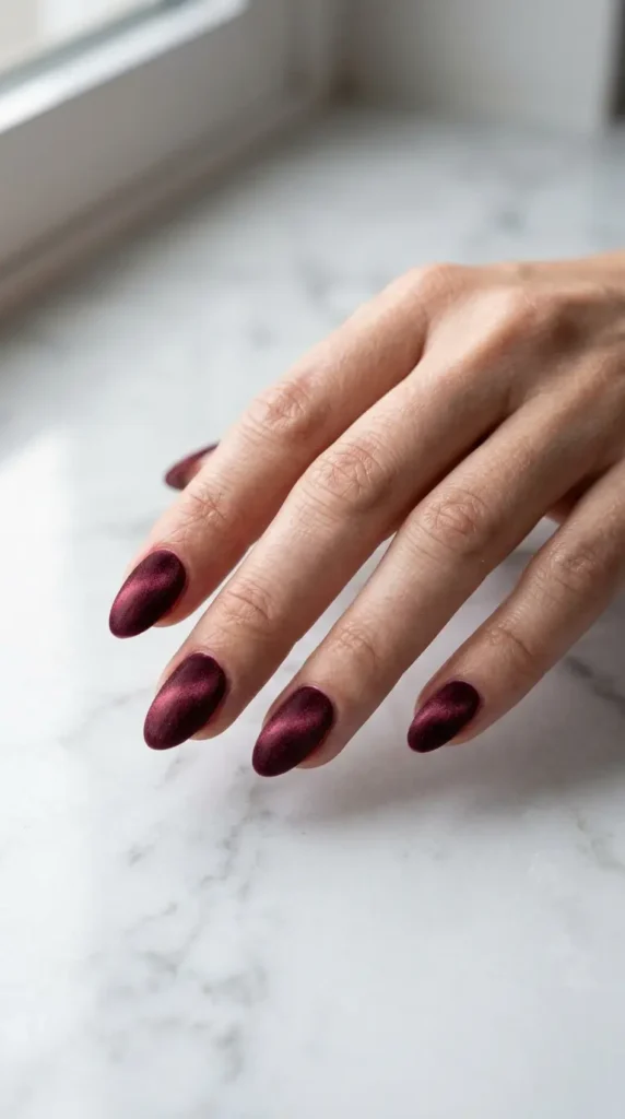 Velvet Burgundy Magnetic Nail Design