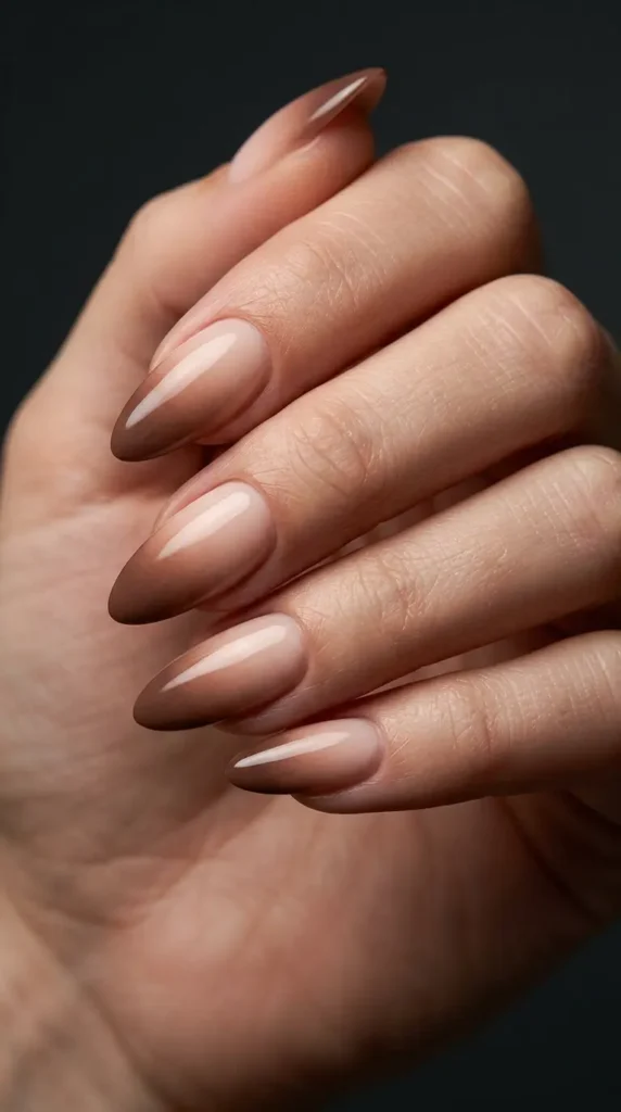 Warm Mocha Ombre Almond Nails